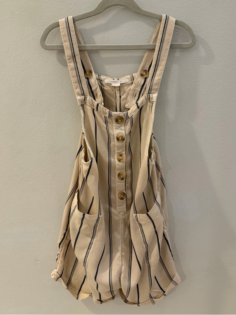 O'Neill Cream and Navy Striped Suspender Romper